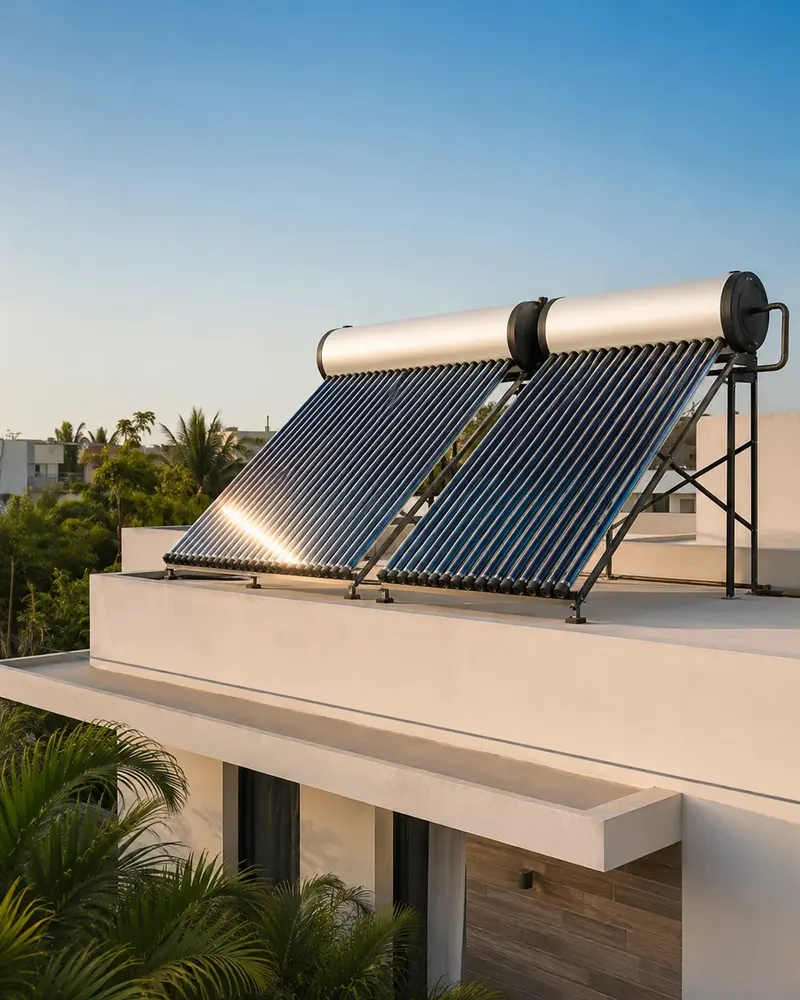Hero image: Solar water heating collectors on rooftop